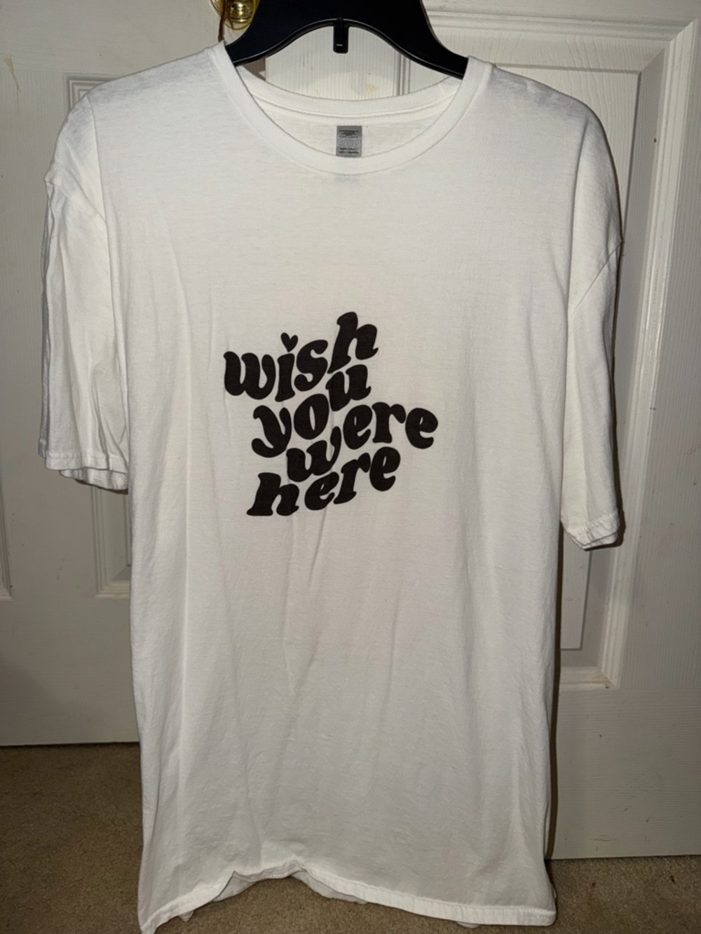 Gildan White T-Shirt with Black 'Wish You Were Here' Graphic